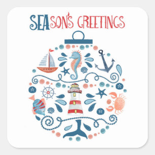 Nautical Sea Ornament Coastal Christmas Square Sticker