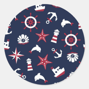 Nautical Sea Pattern Classic Round Sticker