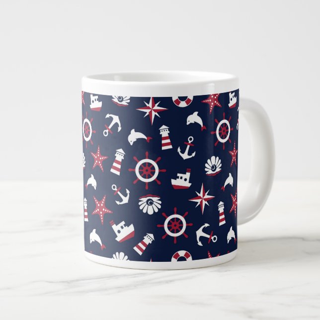 Nautical Sea Pattern Large Coffee Mug (Front Right)