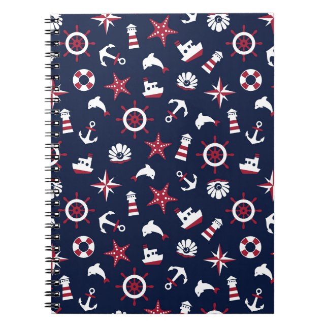 Nautical Sea Pattern Spiral Notebook (Front)