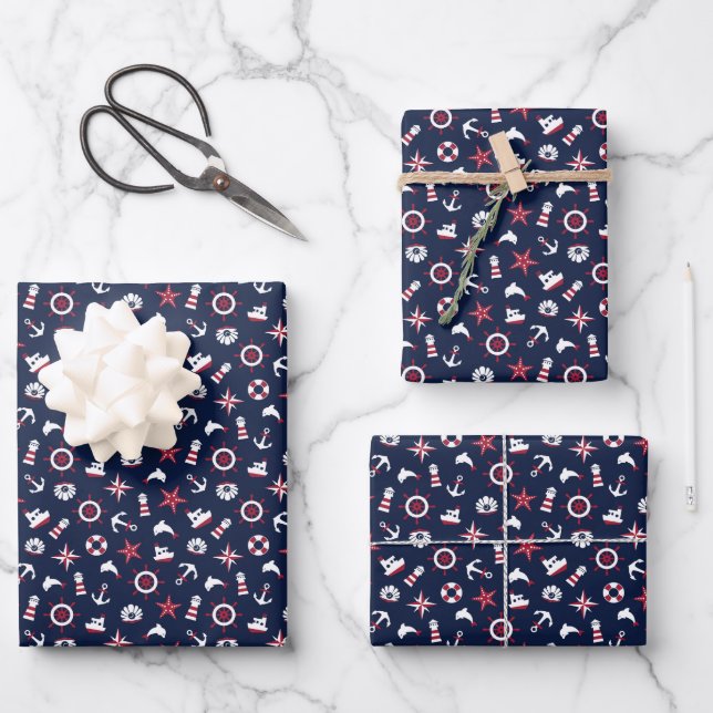 Nautical Sea Pattern Wrapping Paper Sheet (Front)