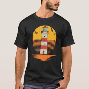 Nautical Sea Seagull Ocean Retro Sunset Lighthouse T-Shirt