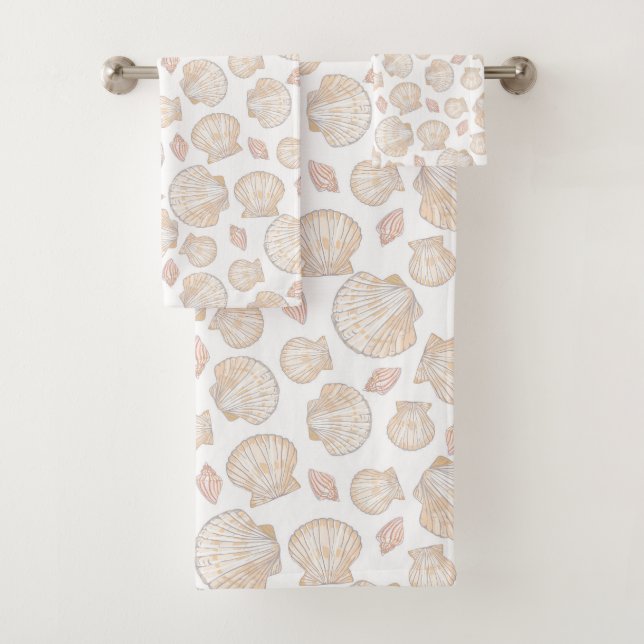 Nautical Sea Shell Pattern Bath Towel Set (Insitu)