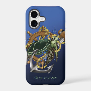 Nautical Sea Turtle Anchor Ship Wheel Blue