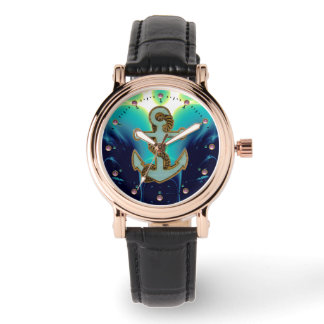 NAUTICAL / SEA WAVES ,ANCHOR AND ROPE Navy Blue Watch