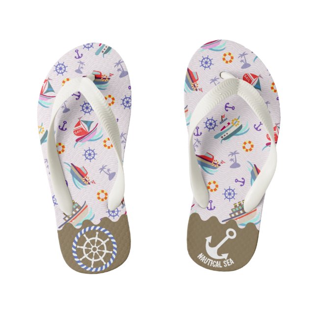 Nautical Sea White Kid's Flip Flops (Footbed)