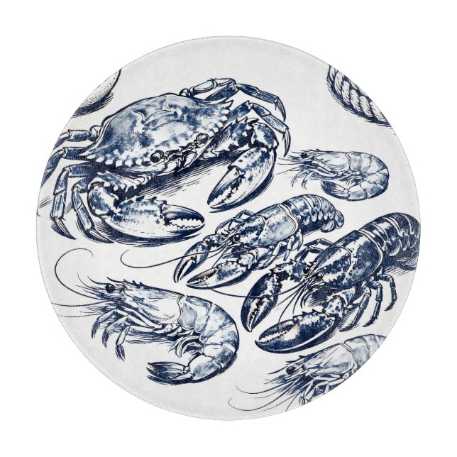 Nautical Seafood Lobster Crab Sketch Cutting Board (Front)