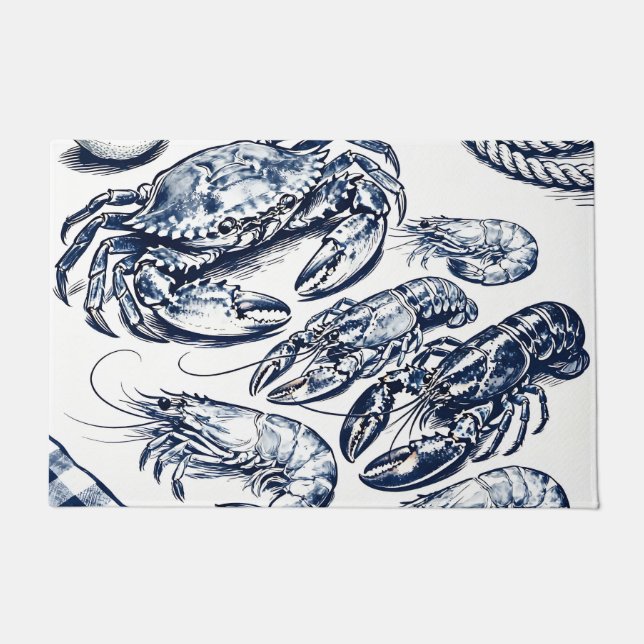 Nautical Seafood Lobster Crab Sketch Doormat (Front)