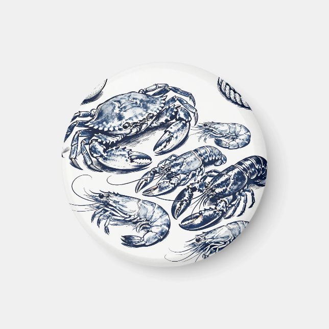 Nautical Seafood Lobster Crab Sketch Magnet (Front)