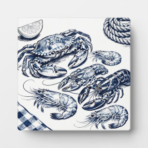 Nautical Seafood Lobster Crab Sketch Plaque
