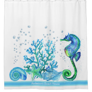 Nautical Seahorse Custom Cute Teal Aqua Marine  Shower Curtain