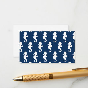 Nautical Seahorse Navy Blue White Ocean Sea Animal Enclosure Card