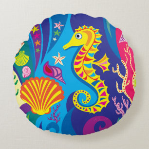 Nautical Seahorse Round Cushion