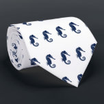 Nautical Seahorse Themed Navy on White Tie<br><div class="desc">A unique tie featuring a navy on white vintage seahorse illustration pattern.</div>