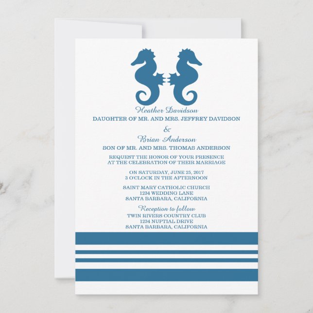 Nautical Seahorse Wedding Invite (Front)