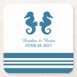 Nautical Seahorse Wedding Paper Coasters