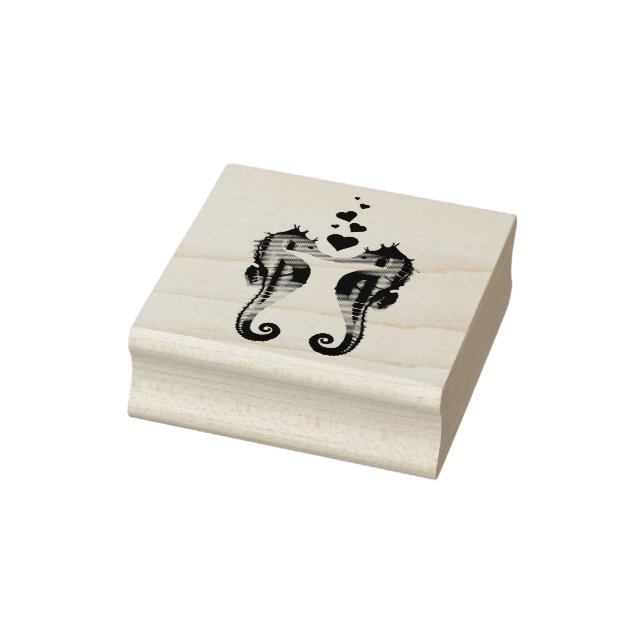 Nautical seahorses kissing hearts seahorse rubber stamp (Stamp)