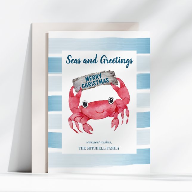 Nautical Seas and Greetings Cute Crab Christmas Holiday Card (Creator Uploaded)