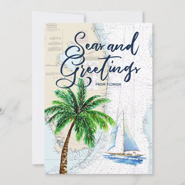 Nautical Seas and Greetings Tropical Christmas Holiday Card (Front)