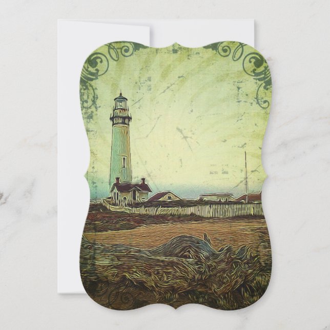 nautical seascape oil painting vintage lighthouse invitation (Front)