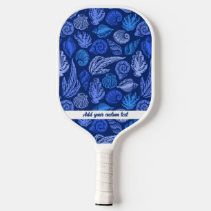 Nautical Seashell Beach Pattern Custom Text Name Pickleball Paddle