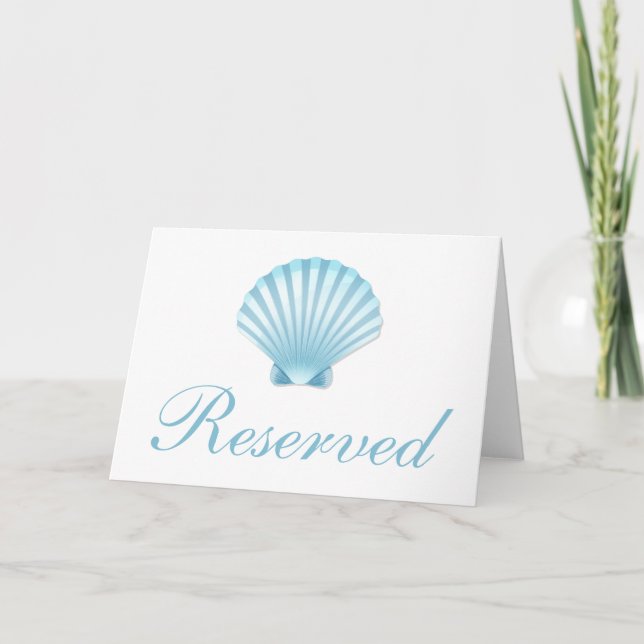 Nautical Seashell Blue Beach Wedding Reserved Invitation (Back)