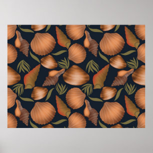 Nautical Seashell Blue Pattern Poster