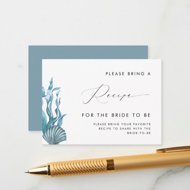 Nautical Seashell Bridal Shower Recipe Request Enclosure Card (Front/Back In Situ)
