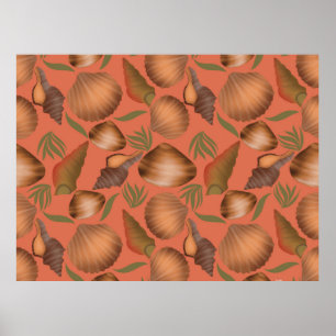 Nautical Seashell Coral Pattern Poster
