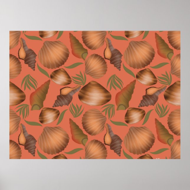 Nautical Seashell Coral Pattern Poster (Front)