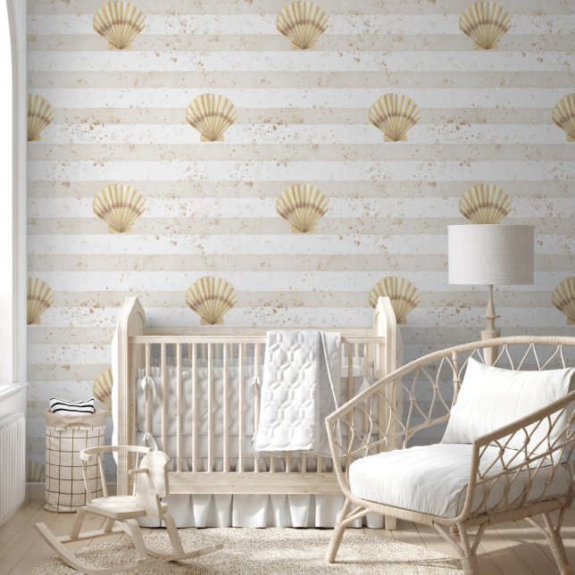 Nautical Seashell Gold Nursery Wallpaper (Kids)