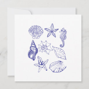 Nautical Seashell invitation – Blue Line Art Ocean
