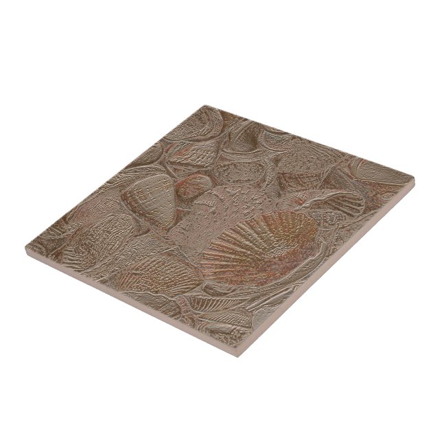 Nautical Seashell Ocean Beach Gold Sepia Elegant Tile (Side)