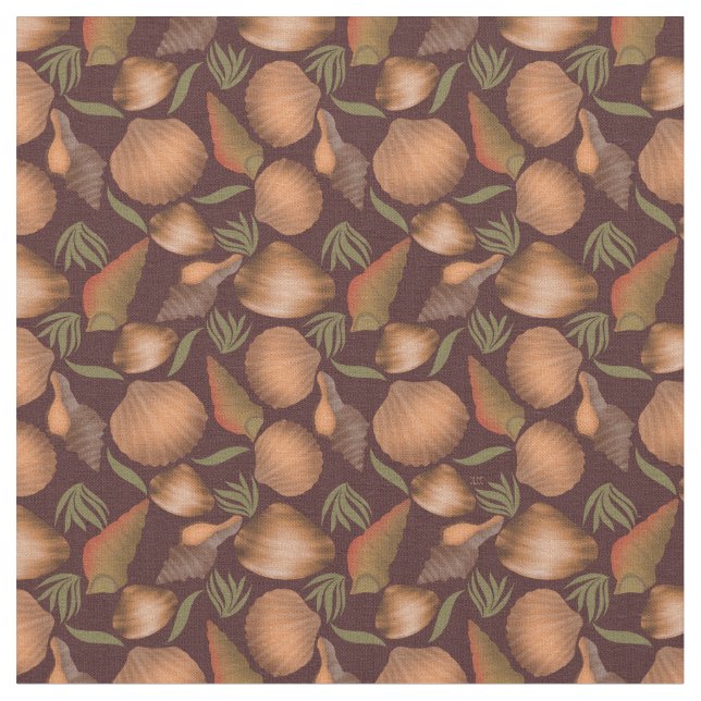 Nautical Seashell Red Pattern  Fabric (Close Up)