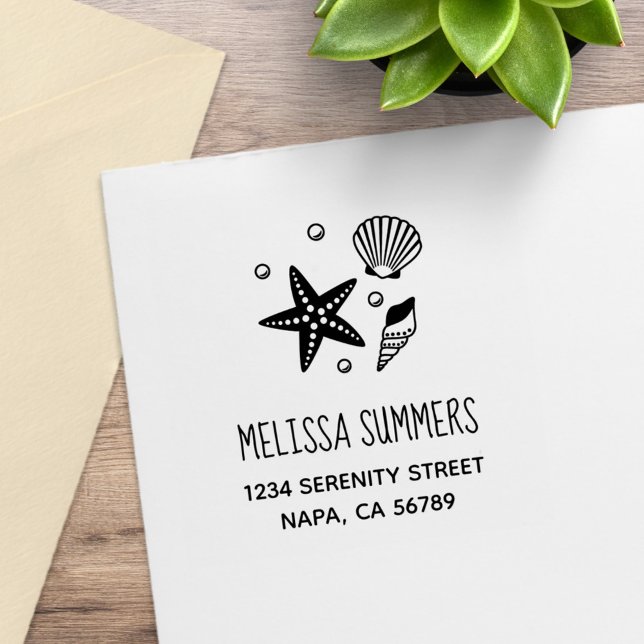 Nautical Seashell Starfish Pearls Address Rubber Stamp (Creator Uploaded)