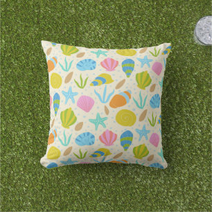 Nautical Seashells, Oysters and Starfish Pattern Cushion