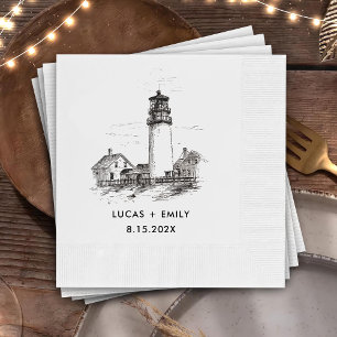 Nautical Seaside Lighthouse Dark Black Wedding Napkin