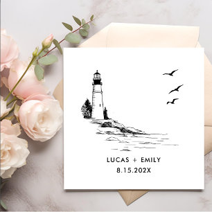 Nautical Seaside Lighthouse Dark Black Wedding Napkin