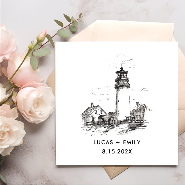Nautical Seaside Lighthouse Dark Black Wedding Napkin (Creator Uploaded)