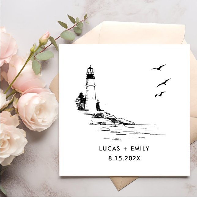 Nautical Seaside Lighthouse Dark Black Wedding Napkin (Creator Uploaded)