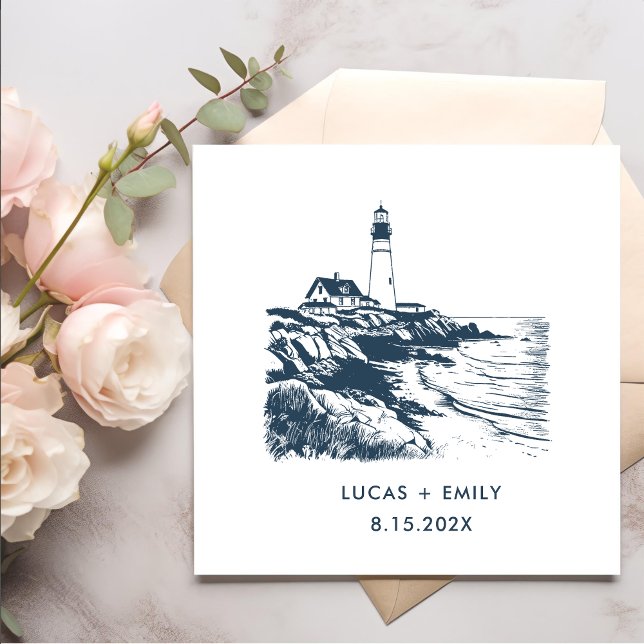 Nautical Seaside Lighthouse Dark Blue Wedding Napkin (Creator Uploaded)