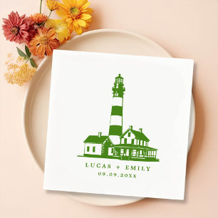 Nautical Seaside Lighthouse Dark Blue Wedding Napkin