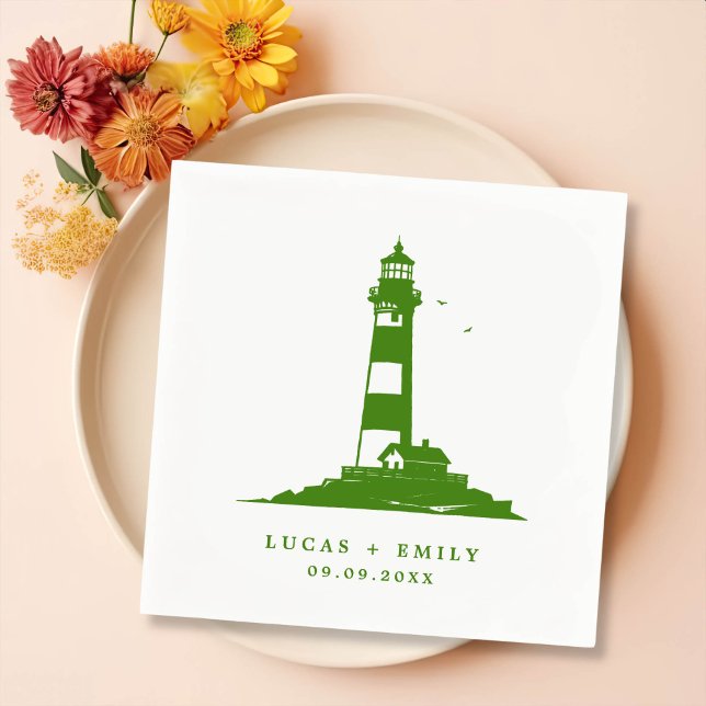 Nautical Seaside Lighthouse Dark Blue Wedding Napkin (Creator Uploaded)