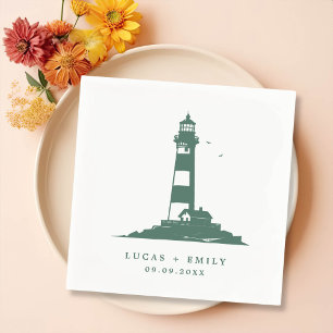 Nautical Seaside Lighthouse Dark Blue Wedding Napkin