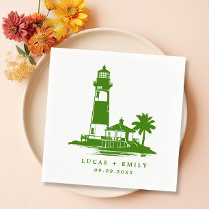 Nautical Seaside Lighthouse Dark Blue Wedding Napkin