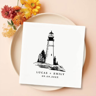 Nautical Seaside Lighthouse Dark Blue Wedding Napkin