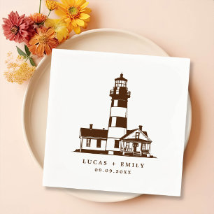 Nautical Seaside Lighthouse Dark Blue Wedding Napkin