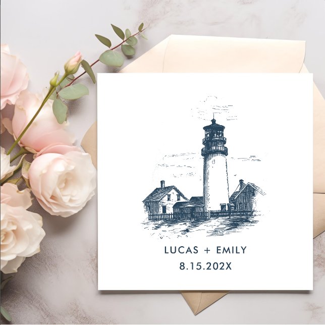 Nautical Seaside Lighthouse Dark Blue Wedding Napkin (Creator Uploaded)