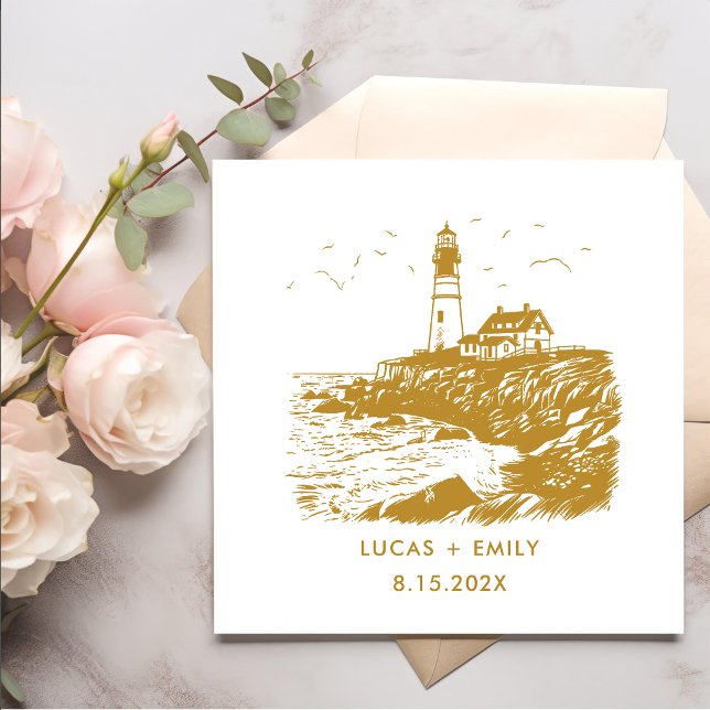 Nautical Seaside Lighthouse Gold Wedding Napkin (Creator Uploaded)