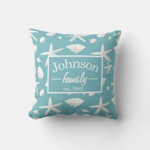 Nautical Seastar Seashells Family Beach House   Cushion